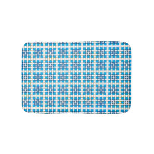 Modern geometric blue SEA squares pattern Bath Mat