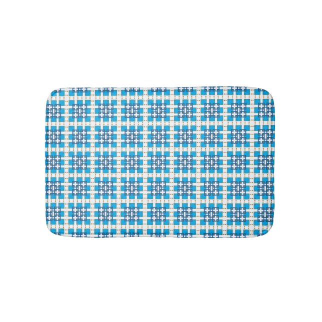 Modern geometric blue SEA squares pattern Bath Mat (Front)