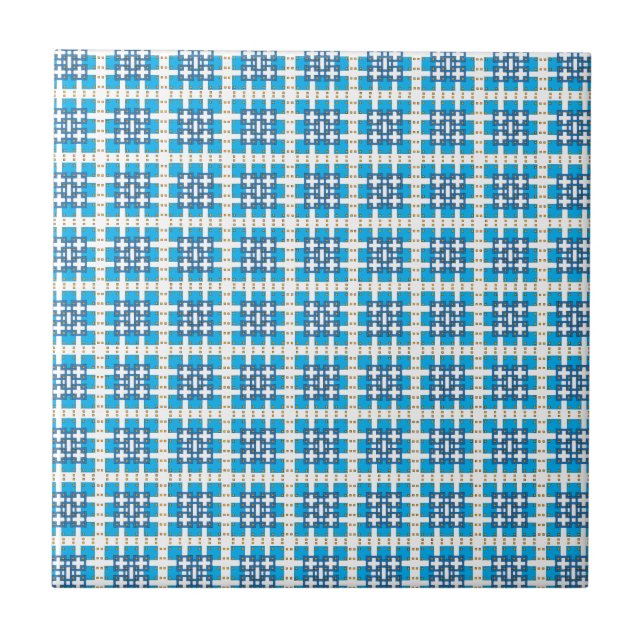 Modern geometric blue SEA squares pattern Tile (Front)