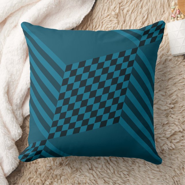 Modern Geometric Blue Stripes Diamond Checkers  Cushion (Blanket)
