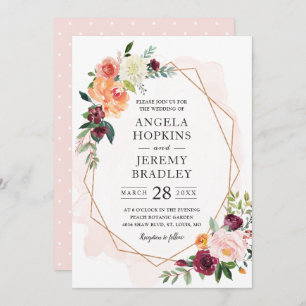 Modern Geometric Blush Bloom Floral Chic Wedding Invitation