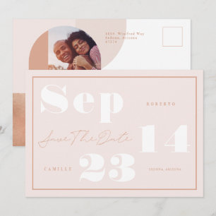 Modern Geometric Blush Bold Print Couple's Photo Save The Date