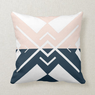 Modern geometric blush pink navy blue colour block cushion