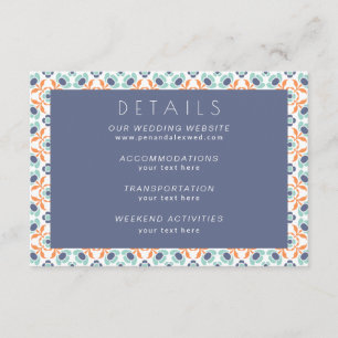 Modern Geometric Botanical Blue Orange Wedding Enclosure Card