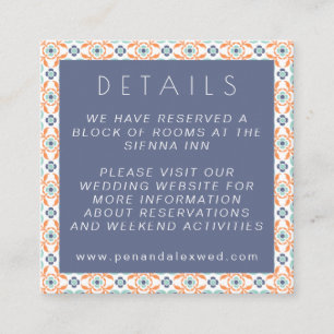Modern Geometric Botanical Blue Orange Wedding Enclosure Card