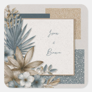Modern Geometric Botanical Tropical Floral Wedding Square Sticker