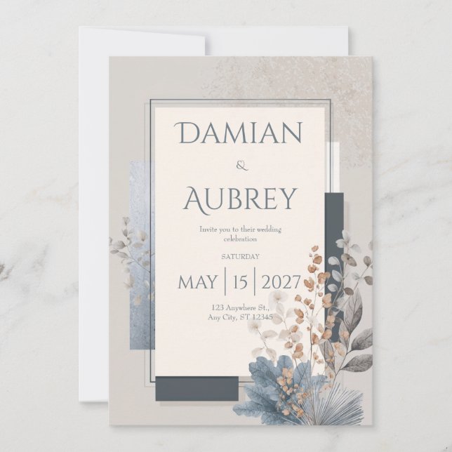 Modern Geometric Botanical Wedding  Invitation (Front)