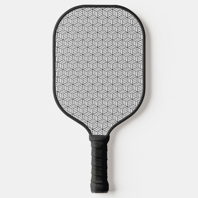 Modern Geometric Box Lines Square Black and White  Pickleball Paddle (Front)
