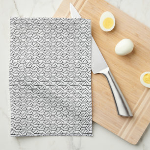Modern Geometric Box Lines Square Black and White  Tea Towel
