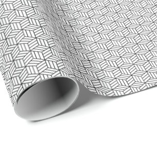 Modern Geometric Box Lines Square Black and White Wrapping Paper