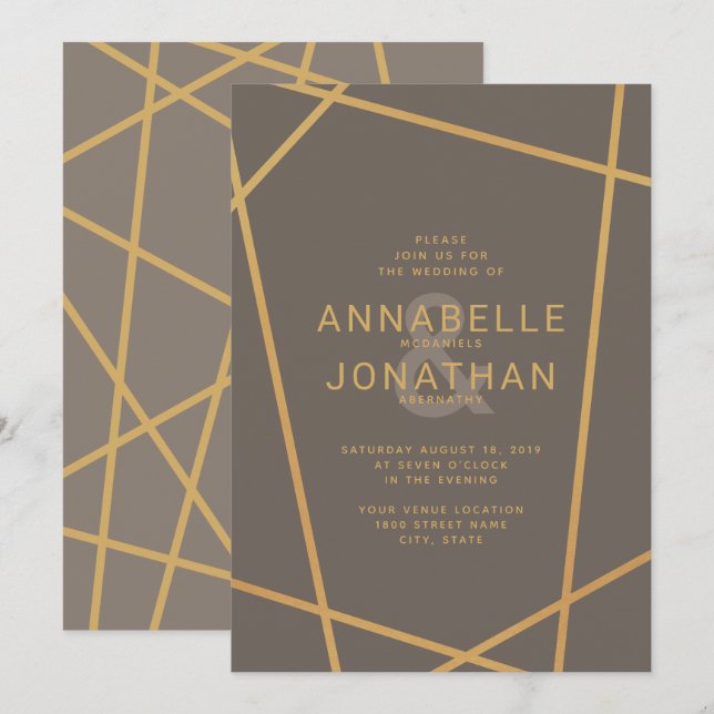 Modern Geometric Bronze Editable Colour Wedding Invitation (Front/Back)