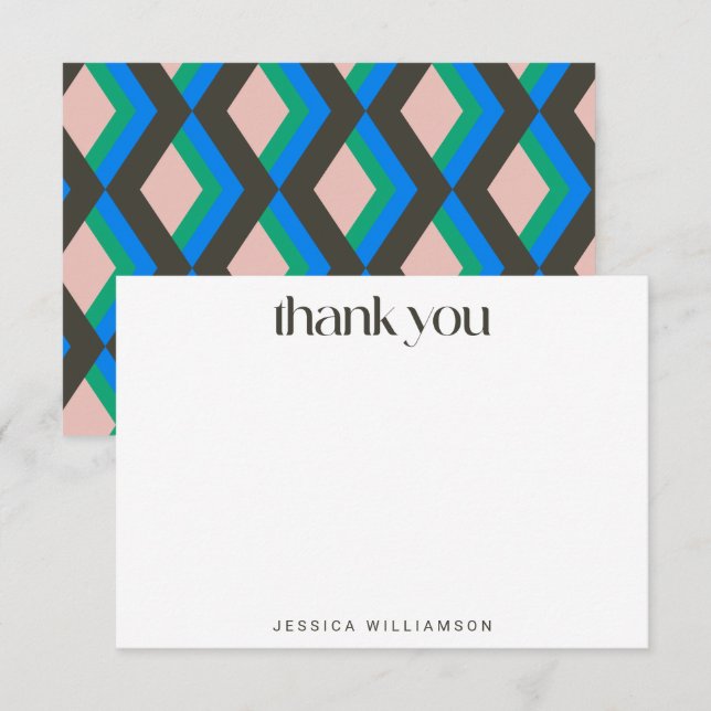 Modern Geometric Brown Blue Custom Bridal Shower  Thank You Card (Front/Back)