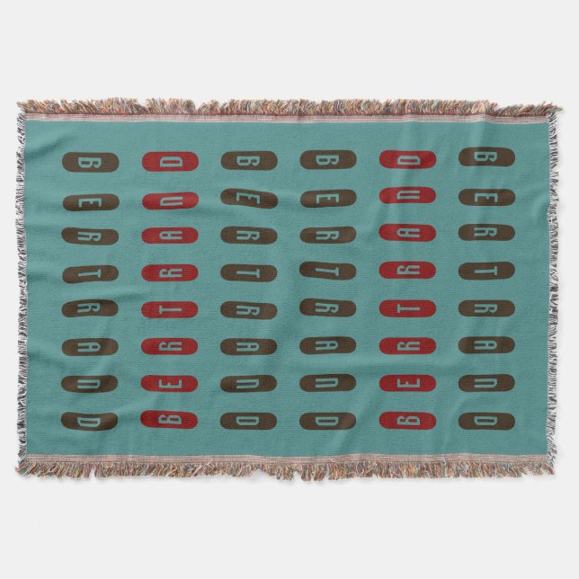 Modern Geometric Brown Red Teal Custom Name Throw Blanket (Front)