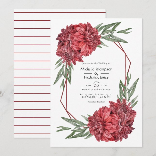 Modern Geometric Burgundy Floral Wedding Invitation (Front/Back)