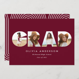 Modern geometric burgundy multi photo graduation