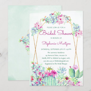 Modern Geometric Cactus Succulents Bridal Shower Invitation