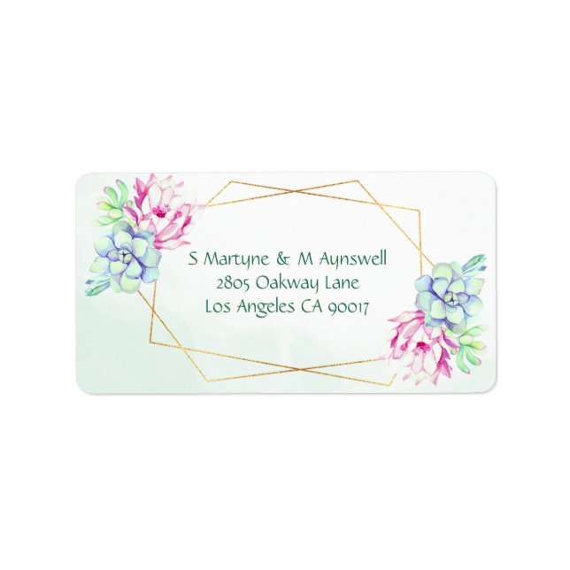 Modern Geometric Cactus Succulents Floral Wedding Label (Front)