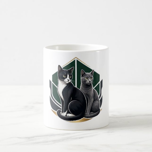 Modern Geometric Cat watercolor ceramic coffee mug (Center)