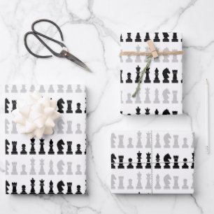 Modern Geometric Chess Pieces Game Pattern  Wrapping Paper Sheet