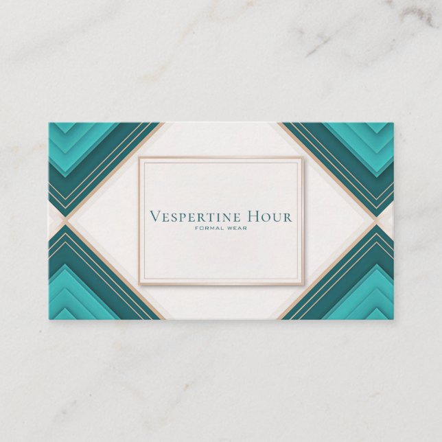 Modern Geometric Chevron Teal and Gold Business Card (Front)