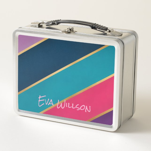 Modern Geometric Chic Personalised Metal Lunchbox (Front)