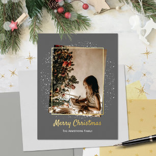 Modern Geometric Christmas Charcoal Grey Gold Foil Holiday Postcard