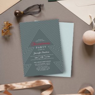 Modern Geometric Christmas Green Holiday Party Invitation