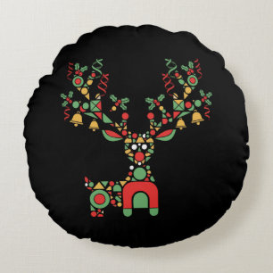 Modern Geometric Christmas Reindeer Festive Round Cushion
