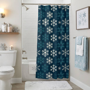 Modern Geometric Christmas Snowflake Shower Curtain