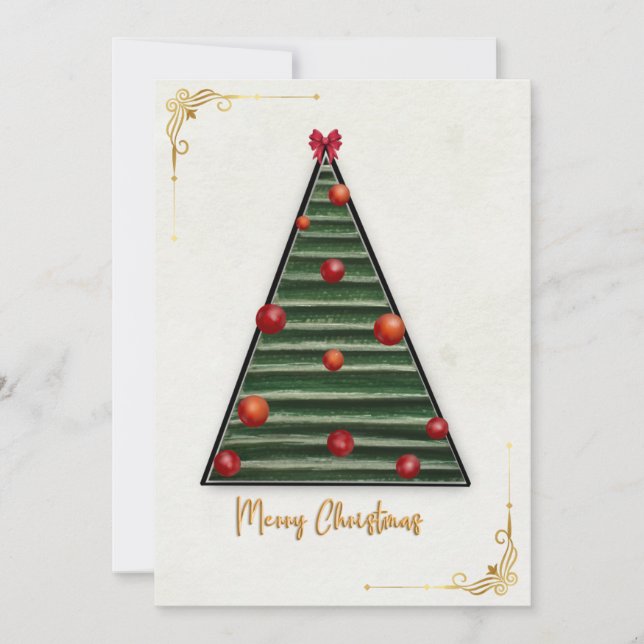 Modern Geometric Christmas Tree Card Elegant Red (Front)