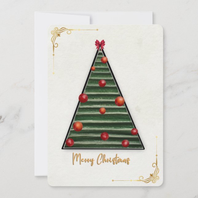 Modern Geometric Christmas Tree Card Elegant Red (Front)