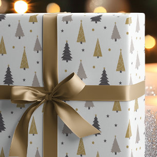 Modern Geometric Christmas Trees & Stars Holiday Wrapping Paper