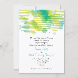Modern geometric circles aqua, yellow wedding invitation