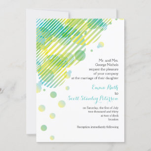 Modern geometric circles aqua, yellow wedding invitation