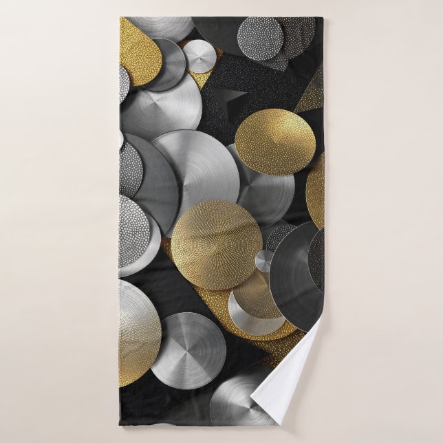 Modern Geometric Circles in Gold and Silver Bath Towel (Bath Towel)
