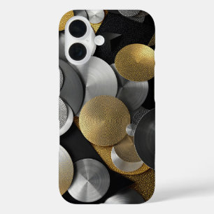 Modern Geometric Circles in Gold and Silver iPhone 16 Case