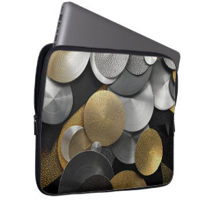 Modern Geometric Circles in Gold and Silver Laptop Sleeve