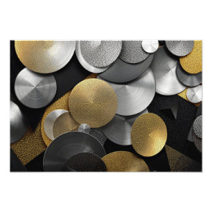 Modern Geometric Circles in Gold and Silver Photo Print
