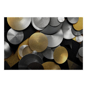 Modern Geometric Circles in Gold and Silver Poster
