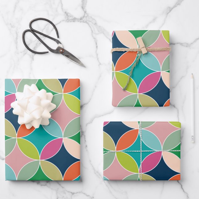 Modern Geometric Circles Multi-Coloured Wrapping Paper Sheet (Front)