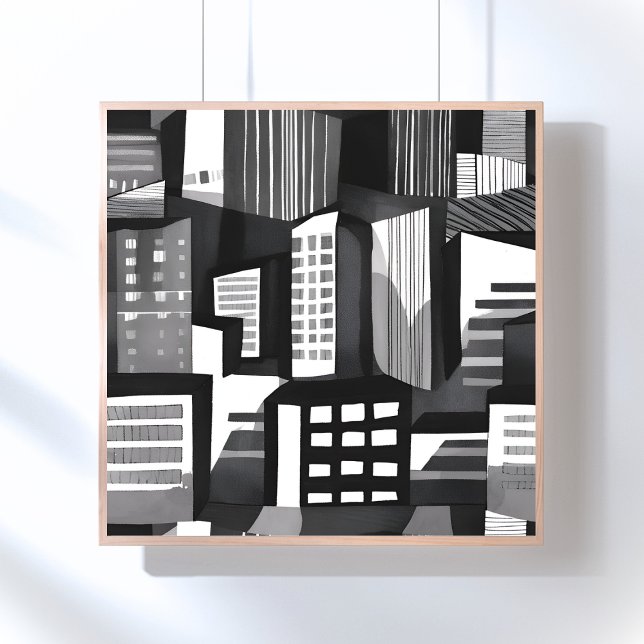 Modern Geometric City | Black & White Contemporary Poster (Creator Uploaded)