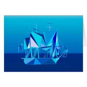 Modern Geometric Clipper Ship, Cobalt Blue