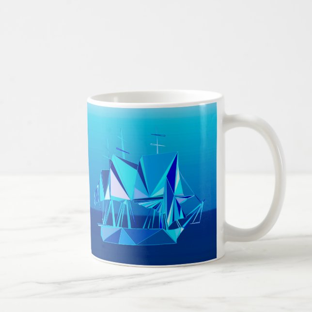 Modern Geometric Clipper Ship, Cobalt Blue Coffee Mug (Right)
