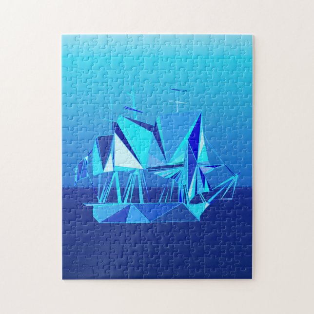 Modern Geometric Clipper Ship, Cobalt Blue Jigsaw Puzzle (Vertical)
