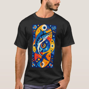 Modern Geometric Colorful Blue Marlin T-Shirt