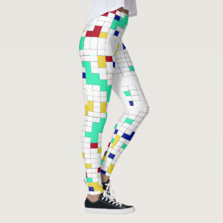 Modern Geometric Colour Block Grid Pattern Leggings
