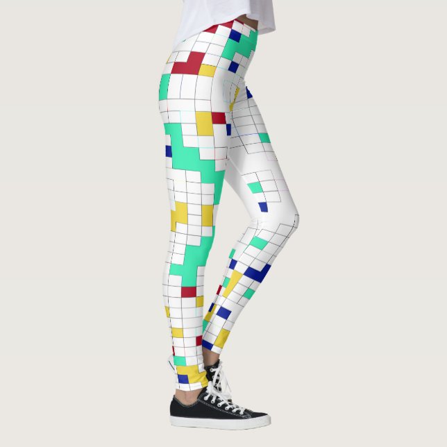 Modern Geometric Colour Block Grid Pattern Leggings (Right)