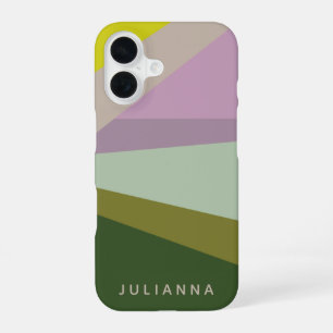 Modern Geometric Colour Block Purple Green Name iPhone 16 Case