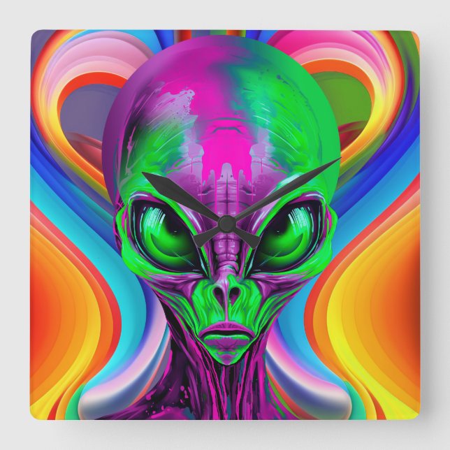 Modern Geometric Colourful Alien Square Wall Clock (Front)
