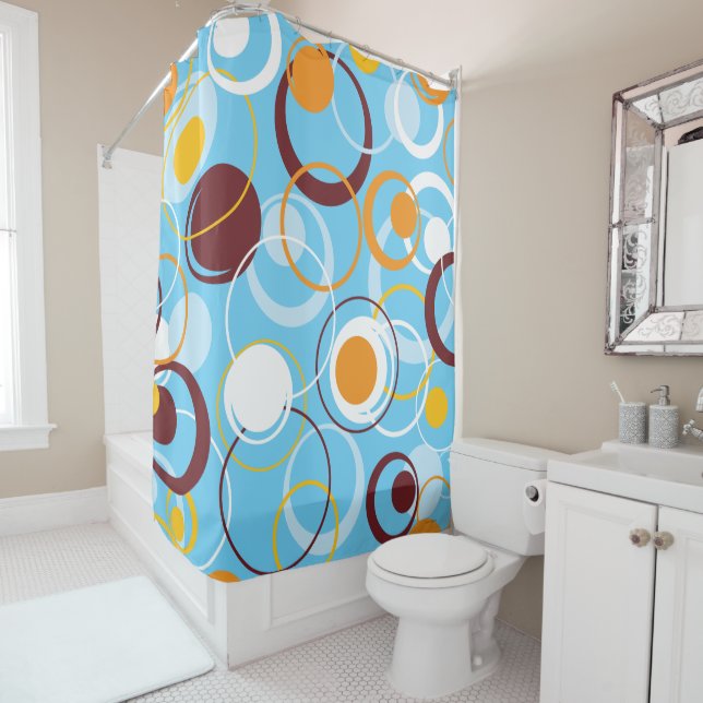 Modern Geometric Colourful Circles Shape Pattern Shower Curtain (In Situ)